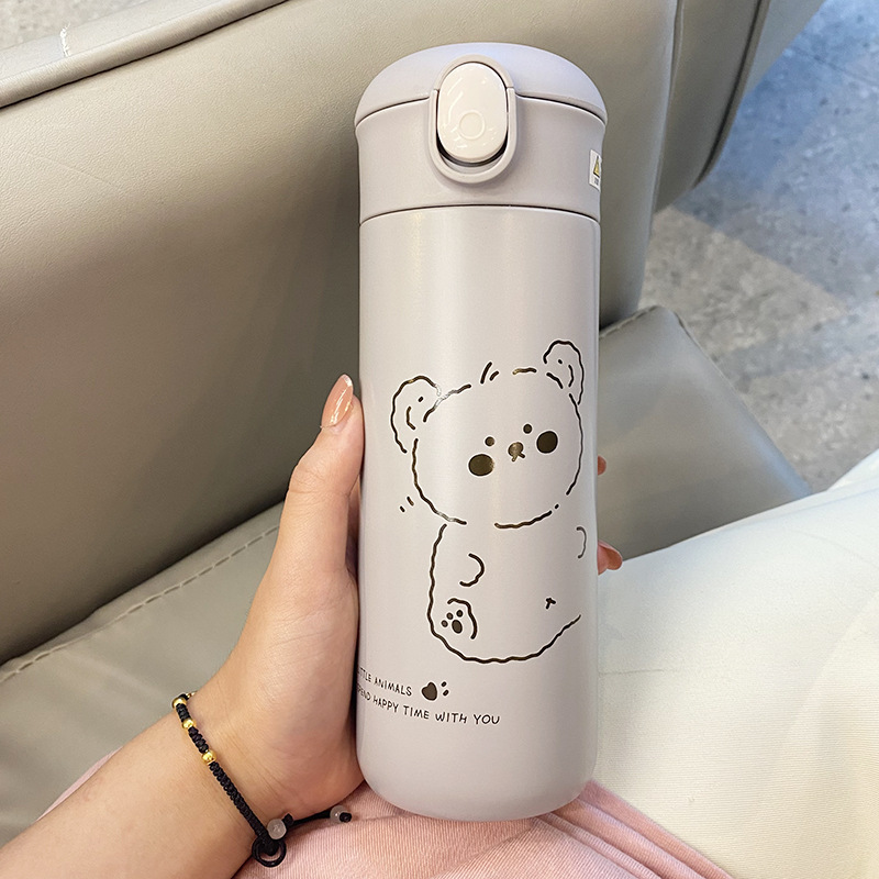 新品保温杯女可爱不锈钢学生卡通弹跳吸管杯水杯百货礼品一件代发