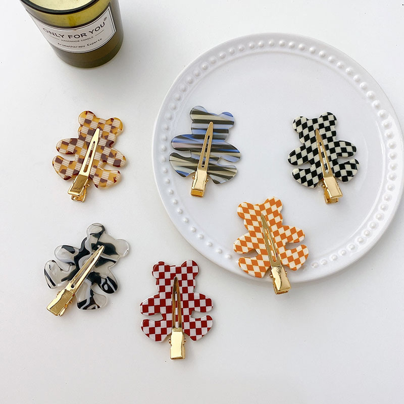 芬迪饰品韩版醋酸发夹少女压夹小熊方格无痕夹头饰刘海边夹碎发夹