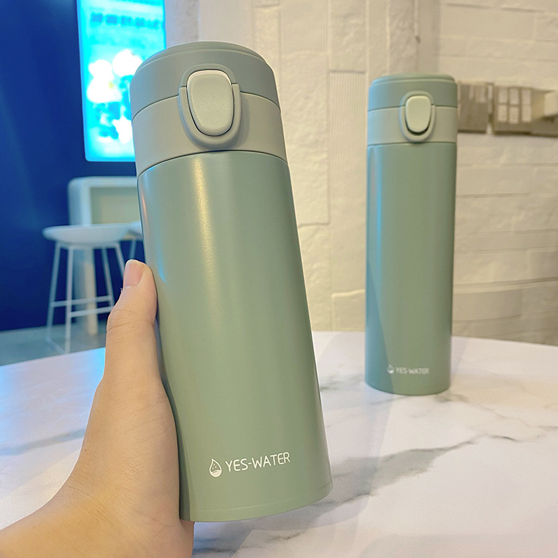 弹扣保温杯女便携316不锈钢学生杯子500ml清新简约水杯现货印logo