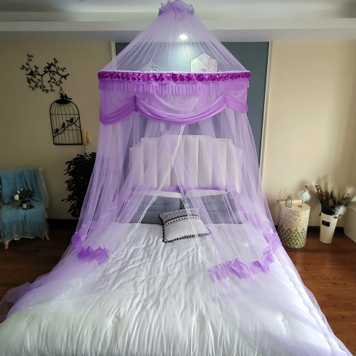 factory direct sales large round top vertical lace adult princess mosquito net lace ceiling hanging folding mosquito net