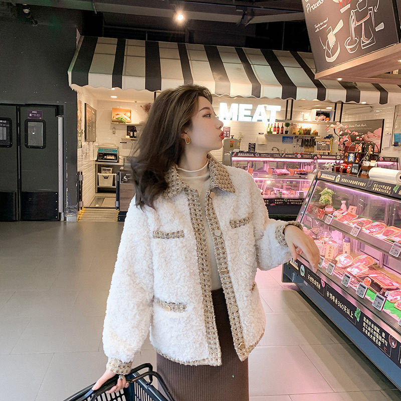小香风羊羔毛外套女春秋冬新款百搭拼接小个子毛绒皮毛一体ins潮