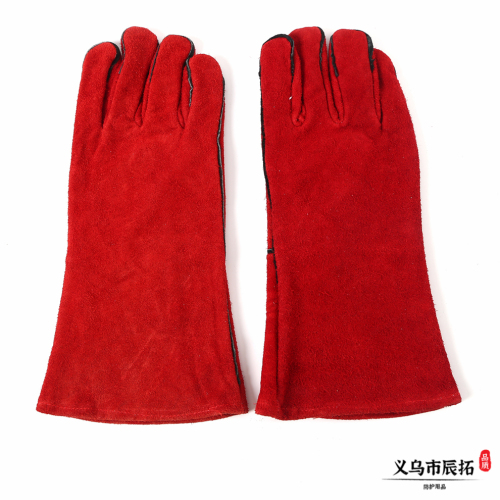 welding gloves red double-layer cowhide fire protection gloves labor protection protective gloves work welder work gloves