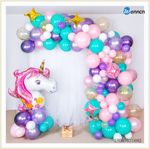 balloon chain arch party decoration set latex aluminum film unicorn star pearlescent metal wave ball macaron