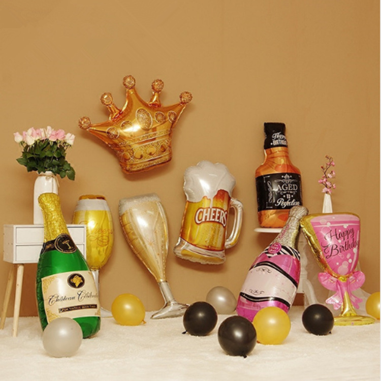 大号香槟酒瓶酒杯铝膜气球生日派对婚庆婚礼装饰布置铝箔气球批发