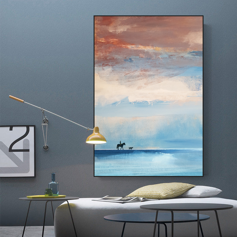 大海风景抽象手绘风格帆布绘画酒店走廊大厅墙面装饰装饰艺术