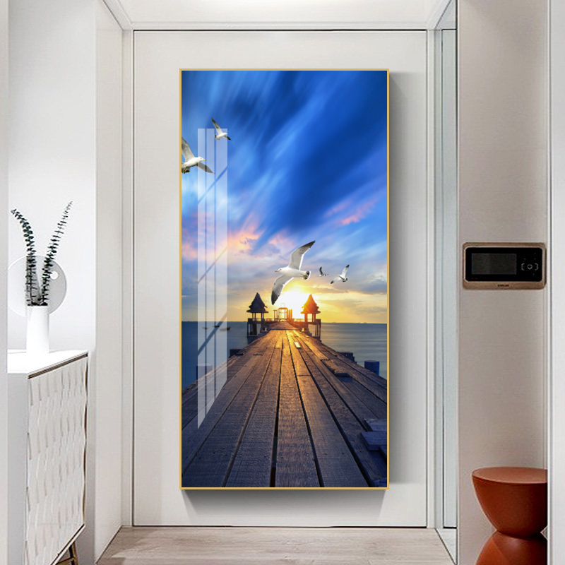 晶瓷画轻奢玄关走廊入户装饰画现代新中式简约大海风景北欧挂画