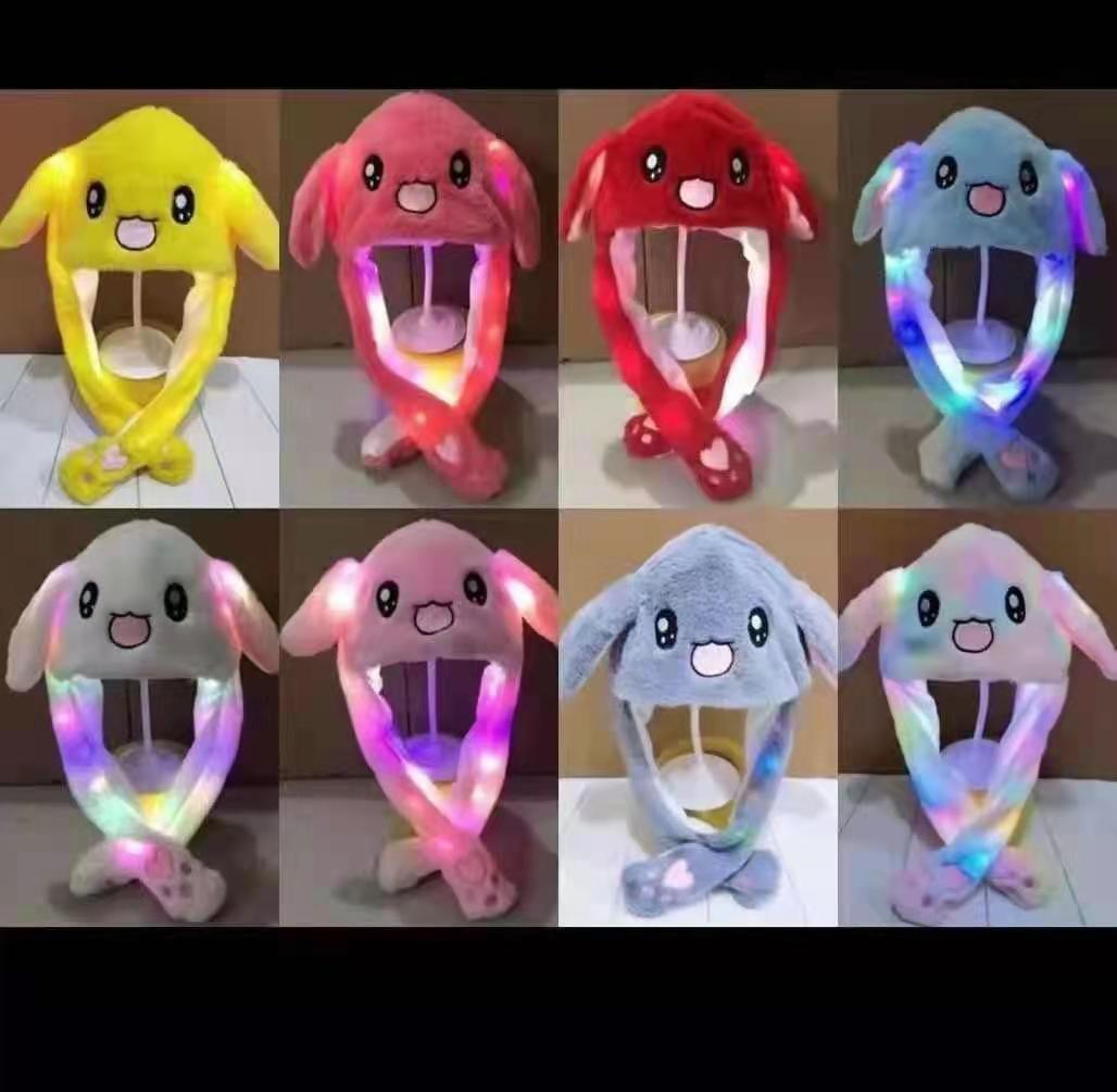 抖音同款兔子帽子亲子款毛绒耳朵会动的帽子卡通亮灯帽长耳发光帽