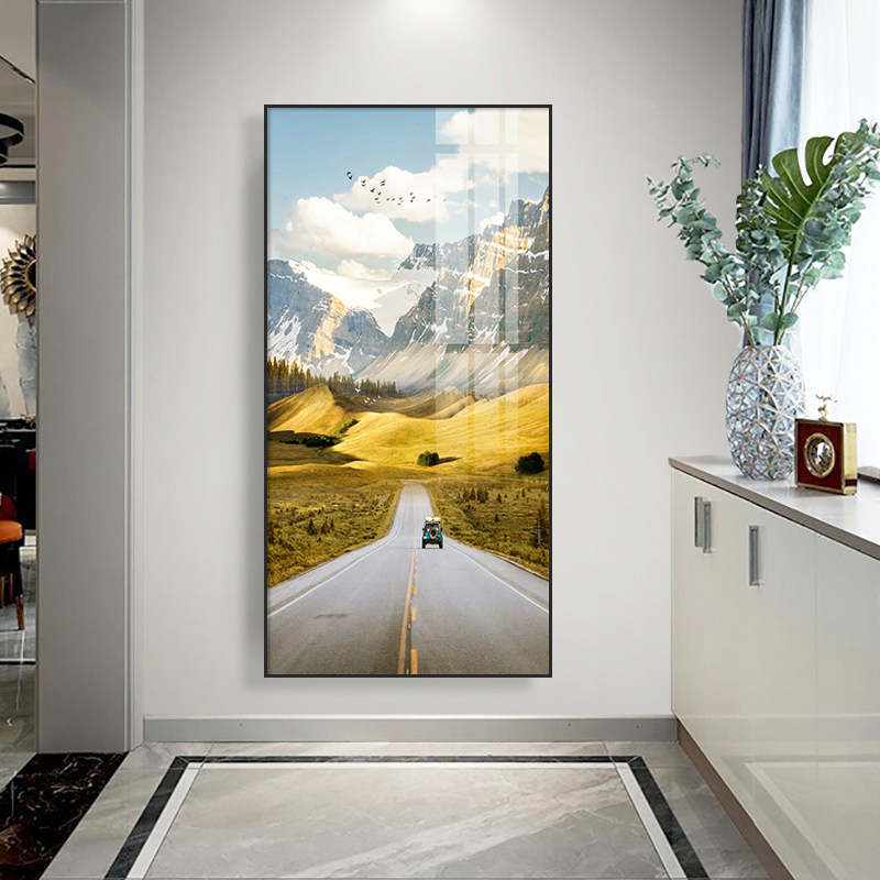 入户玄关装饰画走廊竖版壁画现代简约客厅轻奢风晶瓷海洋风景挂画