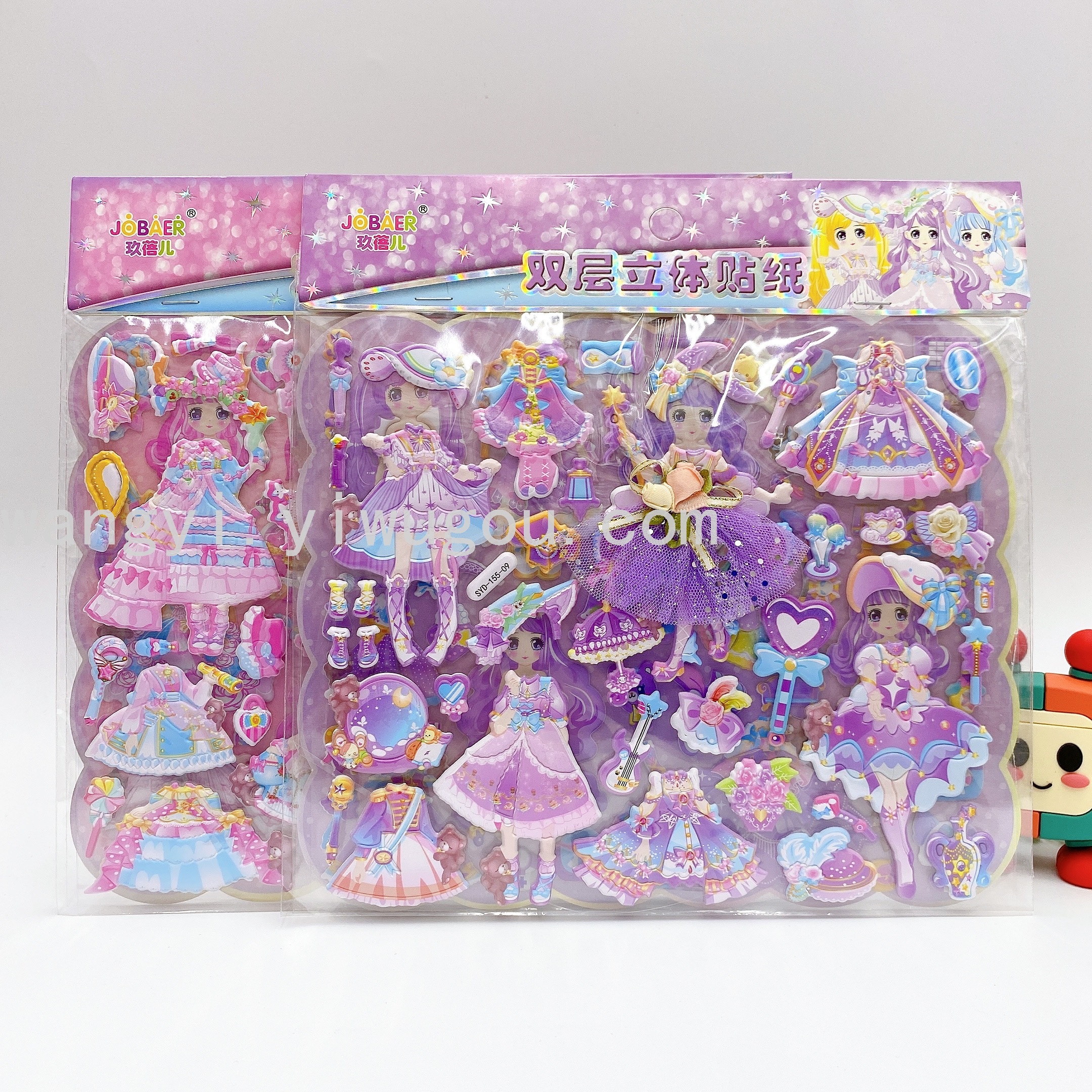 跨境新奇双层芙蓉皮卡通贴换装 精美立体公主正版泡贴纸带蕾丝裙