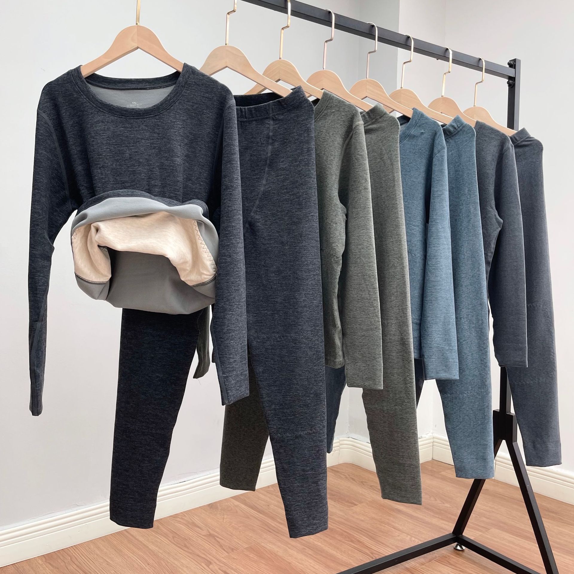 【男士金德绒蚕丝套装】冬男加厚加绒发热金德绒蚕丝保暖内衣套装