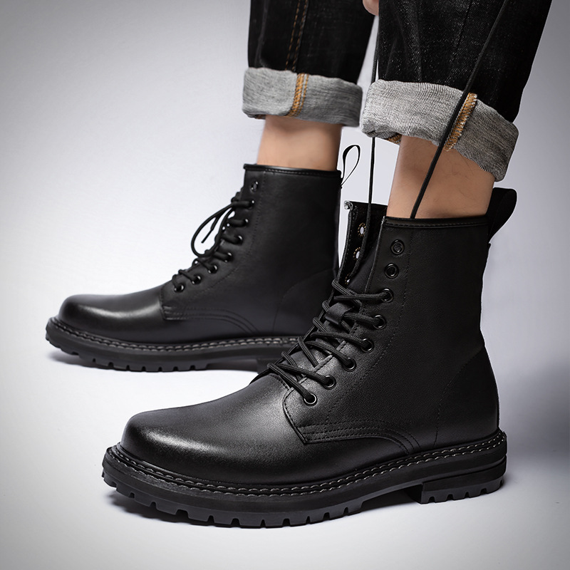 马丁靴男真皮加绒高帮鞋男冬季保暖男士棉鞋英伦风韩版工装靴子男