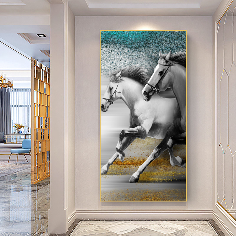 批发订制骏马布画墙面装饰艺术酒店房间走廊大厅墙壁装饰绘画