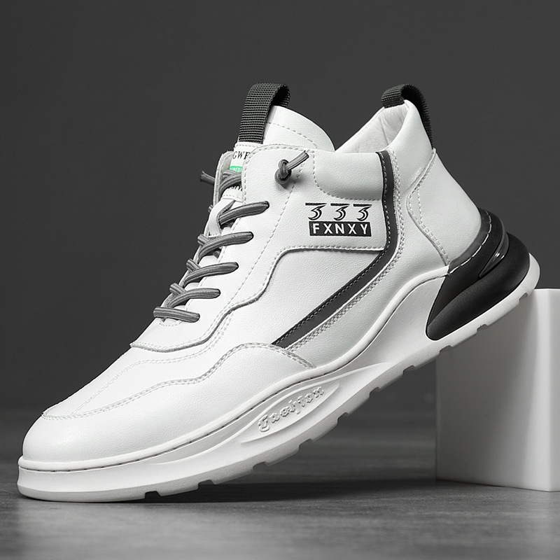 男鞋潮鞋2020冬季牛皮鞋子男士休闲高帮板鞋韩版运动小白鞋男代发