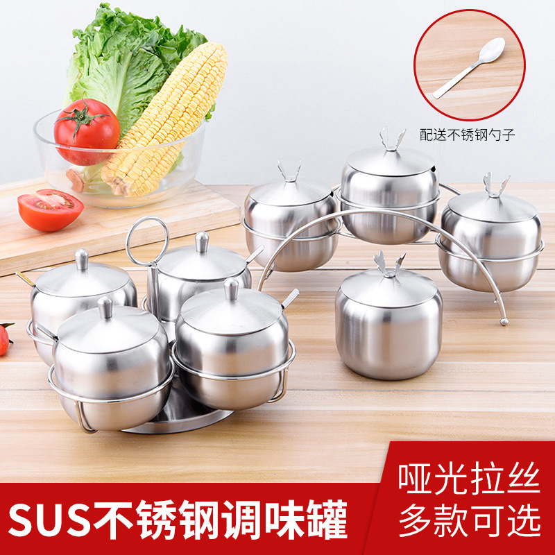 厂家直销正宗304不锈钢调料罐套装调味罐家用装盐罐子