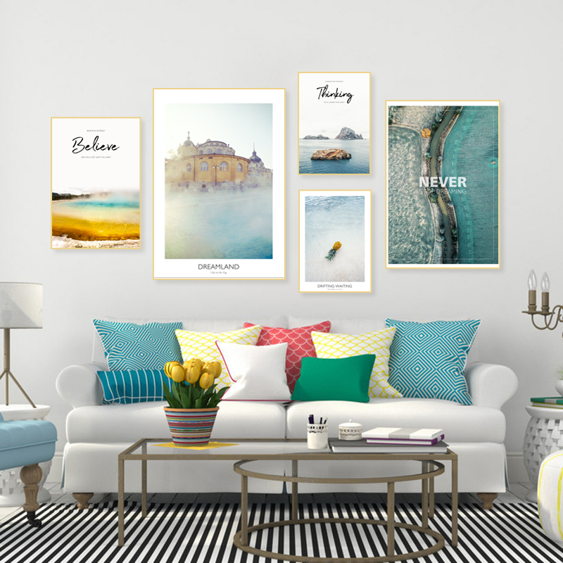 美式风格客厅组合装饰画建筑图案组合挂画喷绘多件套装墙面绘画