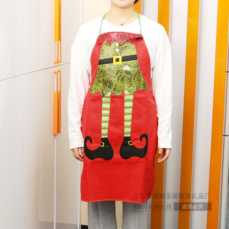 圣诞节装饰布艺围裙节日场景装饰餐厅饭店酒店服务员装扮围裙批发