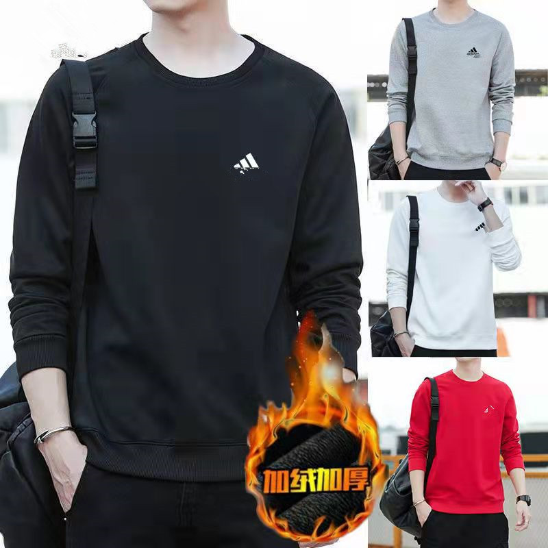 冬季新款加绒卫衣男潮时尚休闲男装韩版圆领印花长袖T恤打底衫