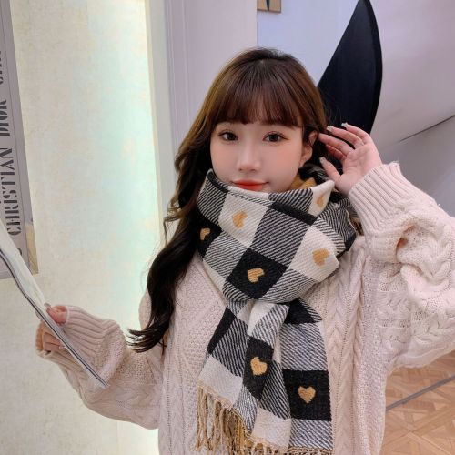 plaid scarf for women 2023 autumn and winter new all-match love cashmere shawl wholesale thickened warm and cute scarf