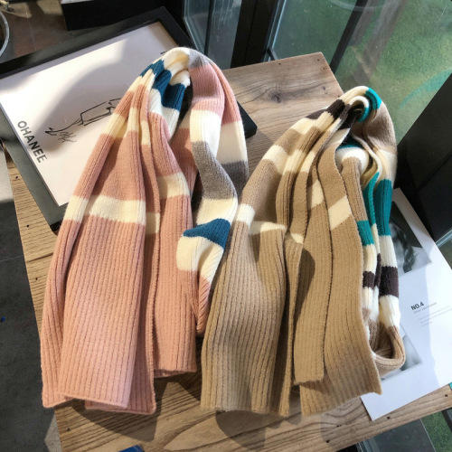 2023 internet celebrity winter scarf women‘s winter color matching large striped scarf warm and cute girl student fashionable