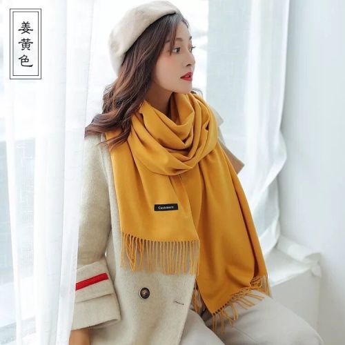 Monochrome Cashmere-like Scarf Men and Women Autumn and Winter Warm Tassel shawl Student Dual-Use Long Annual Meeting Factory Wholesale