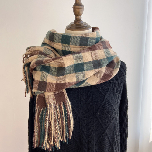 women‘s scarf winter korean style versatile retro temperament chessboard plaid scarf cashmere-like student warm shawl dual-use
