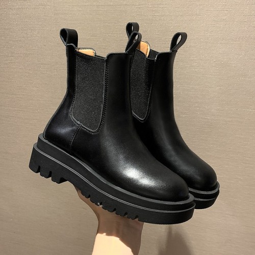 thick-soled martin boots women‘s british-style autumn and winter fleece-lined smoke boots internet celebrity mid-calf chelsea boots