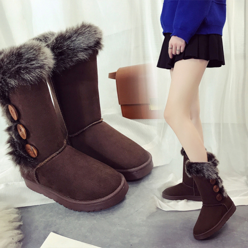 Large Size High-Top Cotton-Padded Shoes for Foreign Trade Export Thickened Warm Suede Autumn and Winter Fleece-Lined Button Snow Boots for Women