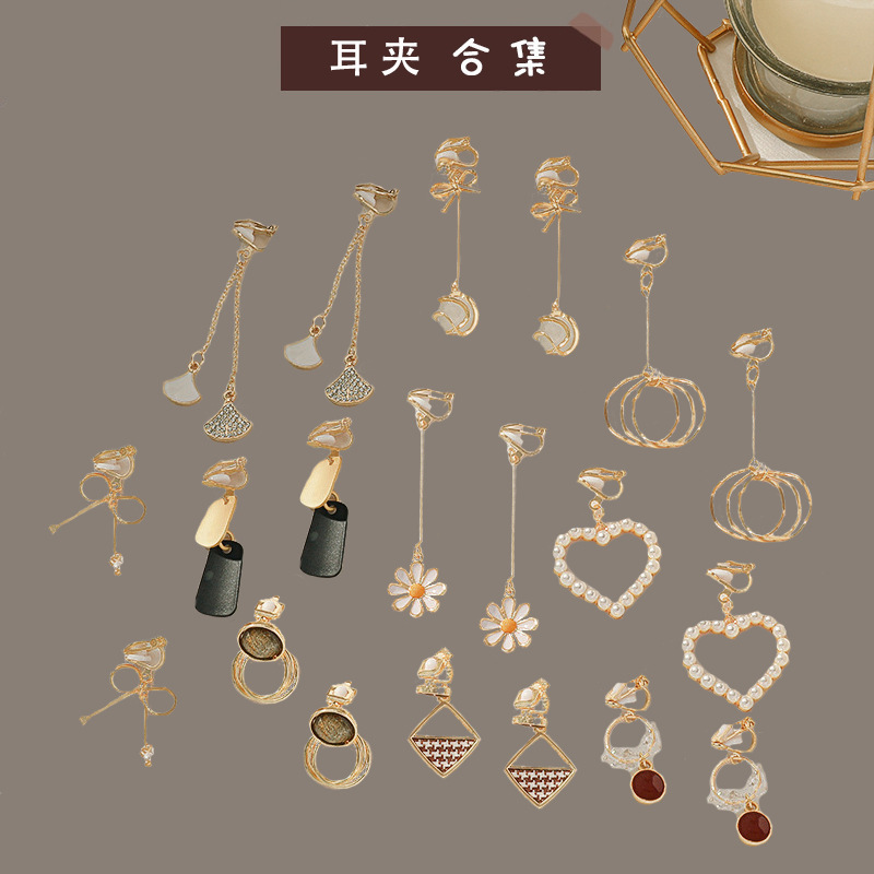 耳夹无耳洞 韩版网红女气质长款森系简约耳饰品显瘦清新耳坠批发