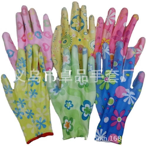 pu coated palm gloves knitted nylon printed anti-static gloves printed gloves