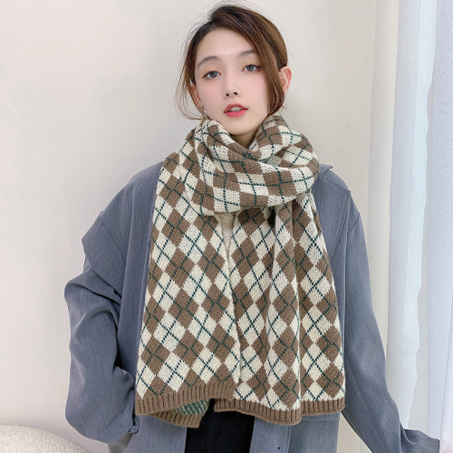 scarf female winter ins girl japanese artistic style long baita thickened student plaid scarf shawl dual-use