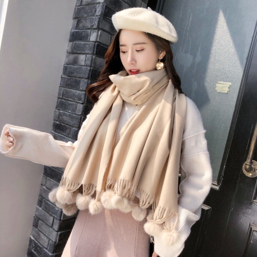2021 Autumn and Winter Rabbit Hair Ball Scarf Women‘s Winter Japanese Style Fresh Cashmere Scarf Warm Gift Solid Color Scarf