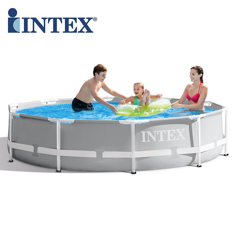 INTEX26700 10尺灰色圆形管架水池 免充气支架水池 家庭游泳池