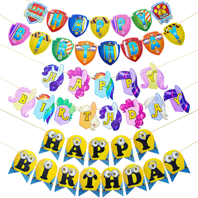 亚马逊卡通生日拉旗米奇米妮旺旺队主题拉花横幅儿童生日装饰用品