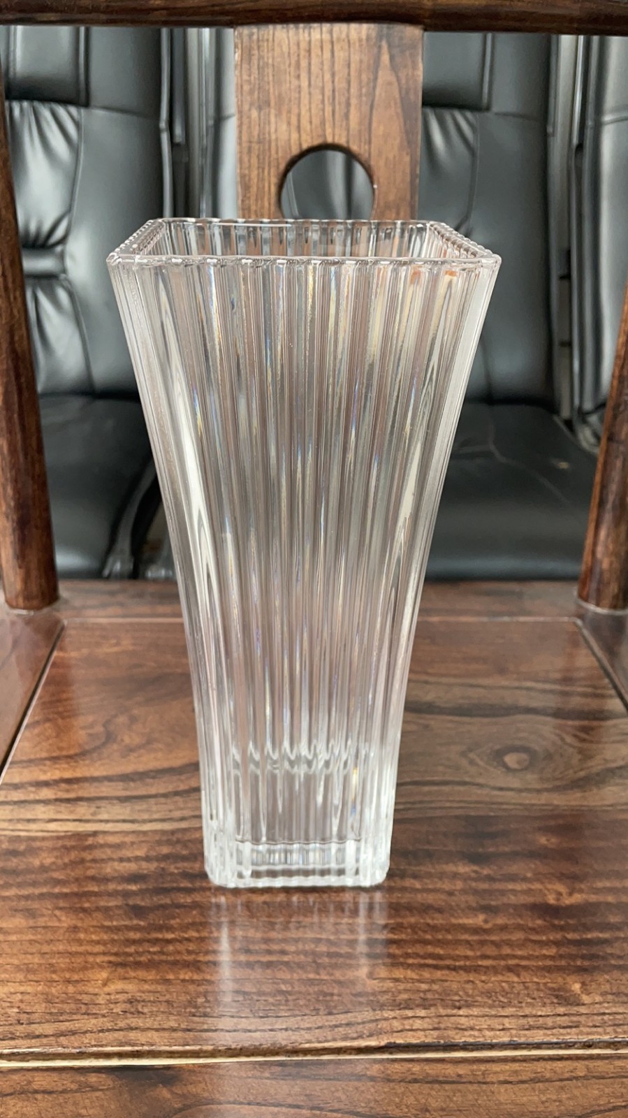 宇行工艺品 简约时尚竖条大号水晶玻璃花瓶透明四方花瓶冰河世纪