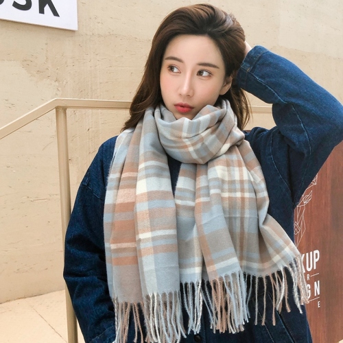 New Cashmere-like Color Plaid Scarf Women‘s Korean-Style Autumn and Winter Plaid Scarf Tassel shawl Versatile Student Scarf 