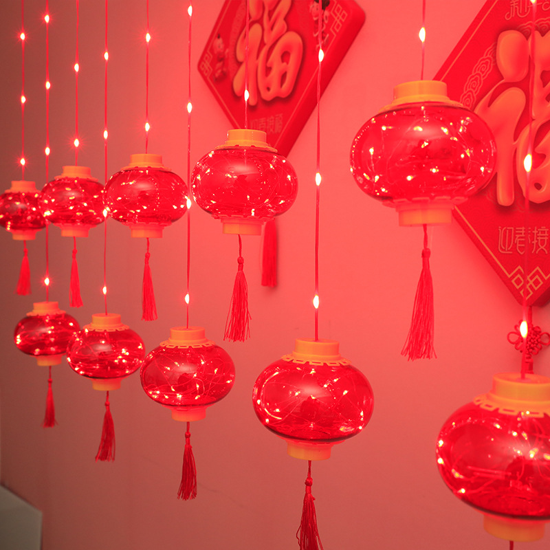 现货供应LED铜线大红灯笼窗帘灯 春节元宵阳台装饰过年喜庆彩灯串