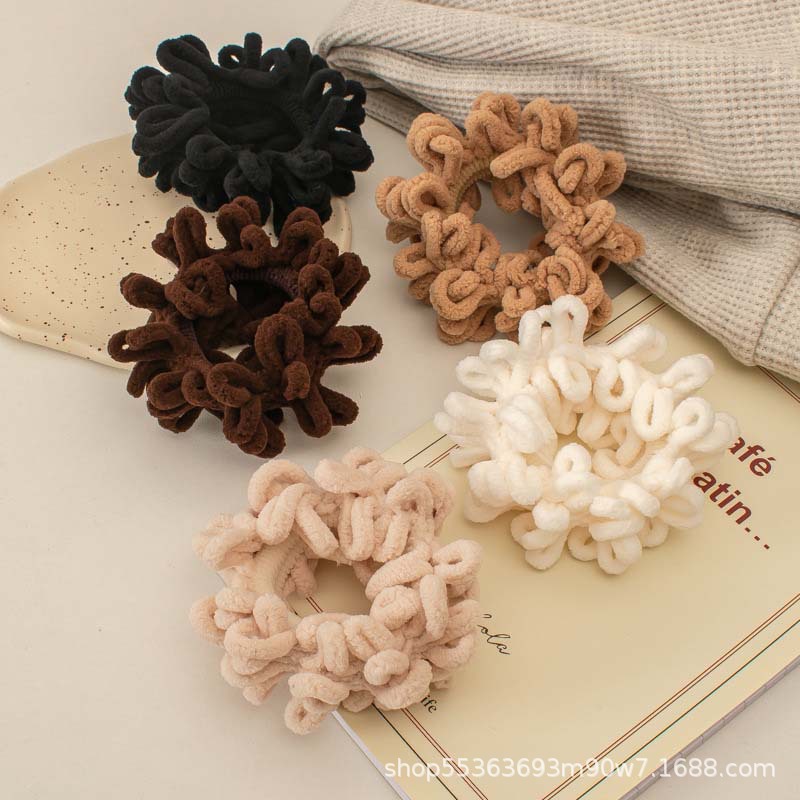 韩国ins毛绒海藻浴花发圈 秋冬奶咖色高弹力皮筋甜美少女心发饰品