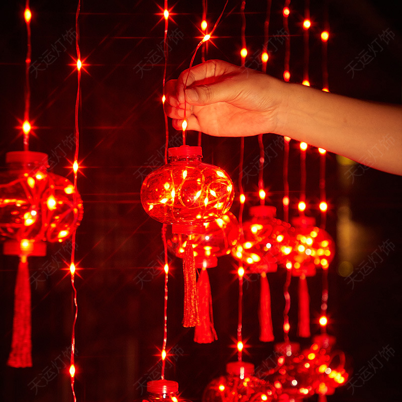 百万现货新年喜庆窗帘灯春节过年房间装饰灯橱窗布置婚庆红灯笼串