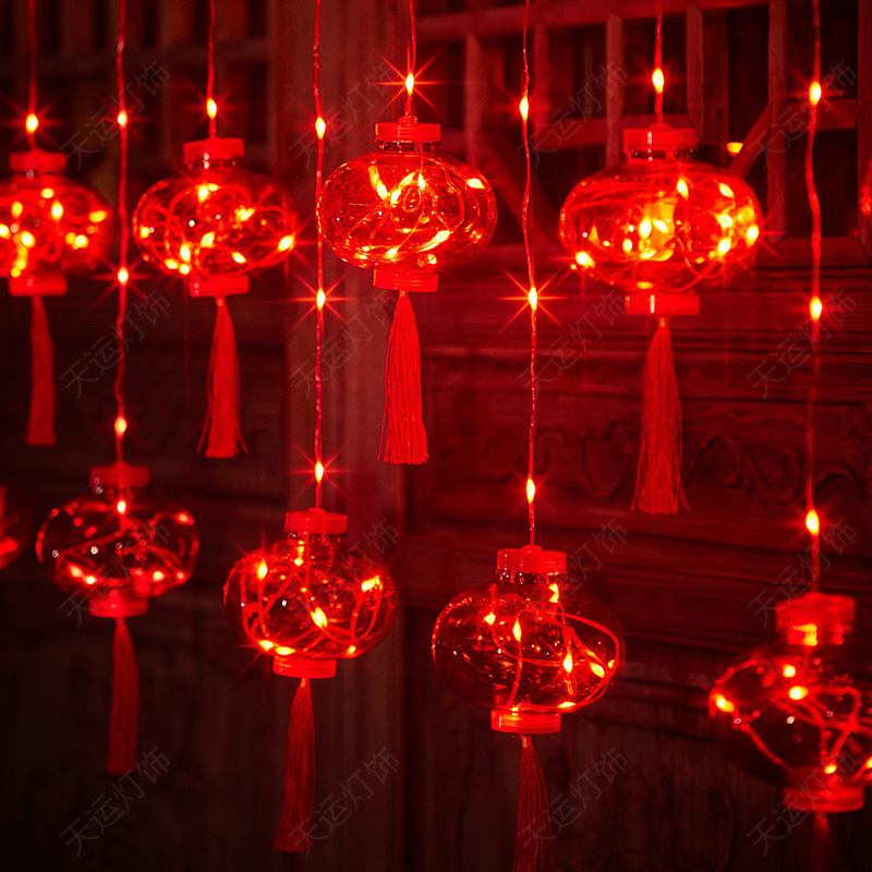 灯笼窗帘灯定制 红色皮线灯定制 新年灯饰灯串定制
