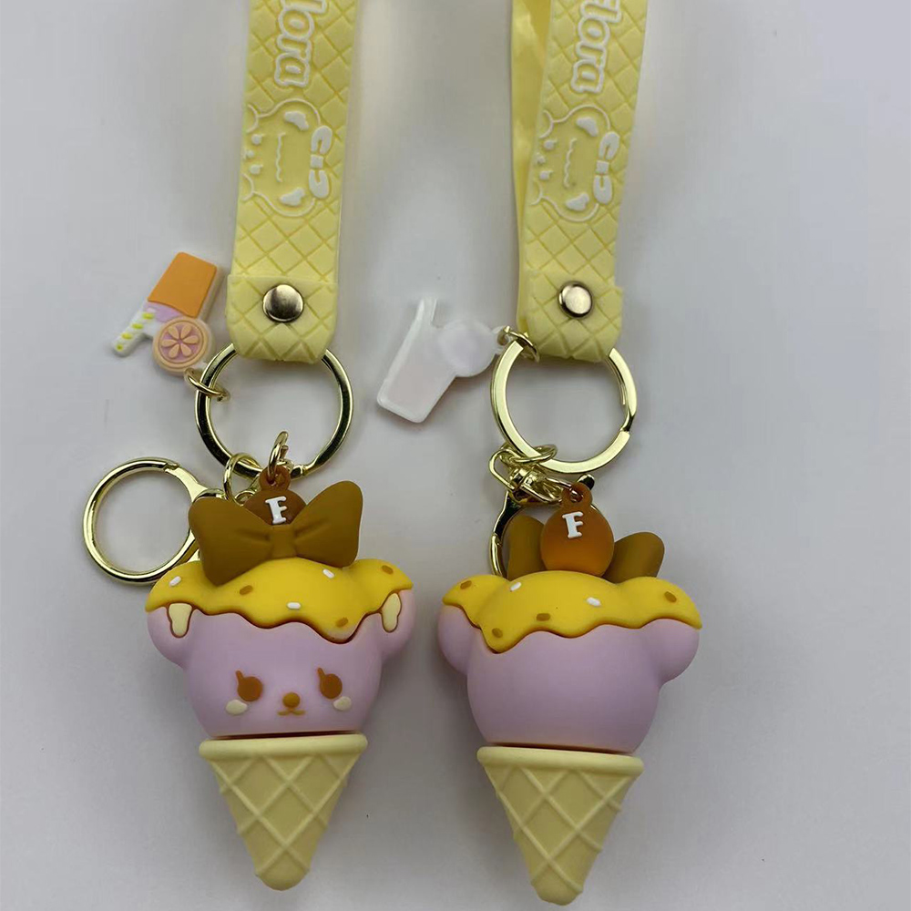 奇萌泰迪冰淇淋钥匙扣 女可爱创意精致pvc车钥匙挂件公仔书包挂饰