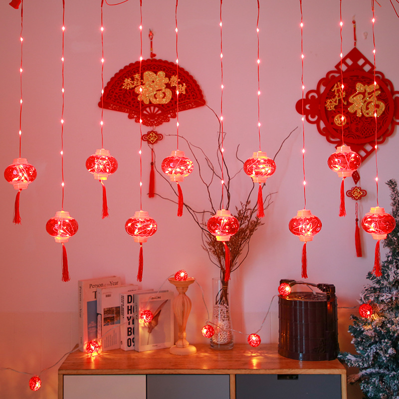 led灯红灯笼灯串新年装饰灯 春节过年阳台小彩灯窗帘灯串喜庆装饰