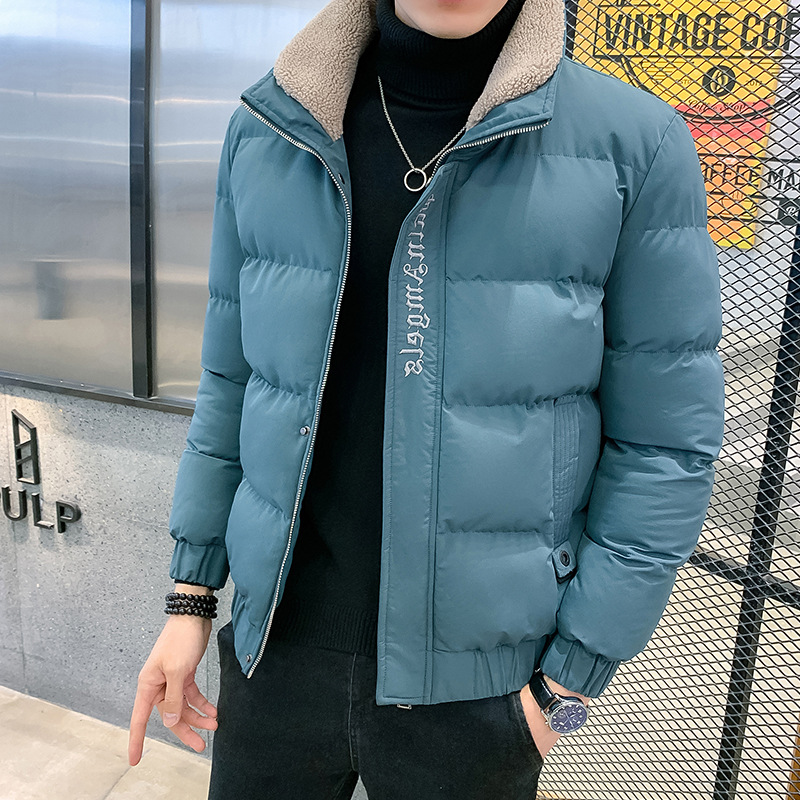 冬季纯色保暖棉衣男现货青年大码加厚休闲棉服立领宽松男式外套
