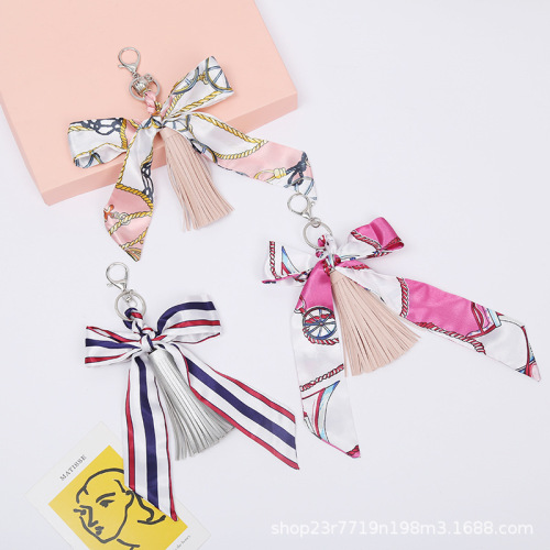 bag pu pendant all-match silk scarf tassel fashion keychain pendant bow style exquisite pendant