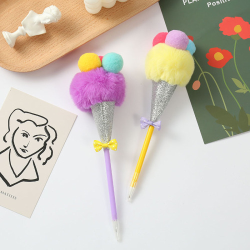 Factory Wholesale Venonat Decoration Plush Ballpoint Pen Children‘s Ice Cream Can Be Set Creative Stationery Wholesale