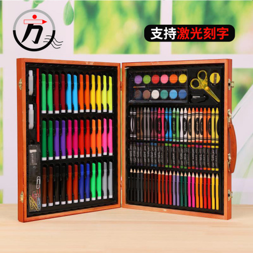 factory direct supply 150 pieces wooden box brush graffiti watercolor pen art kindergarten children‘s day painting stationery set