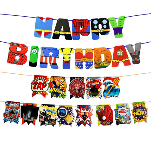 Birthday Party Cartoon Hero Hanging Flag Avengers Banner Latte Art Party Decoration Supplies