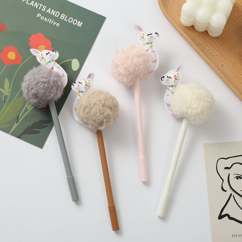 manufacturers supply cartoon alpaca fur ball gel pen plush pen custom logo creative stationery wholesale