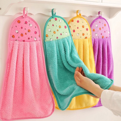 factory direct sales （free shipping） coral fleece hand towel hanging towel kitchen bathroom hanging absorbent towel dish towel