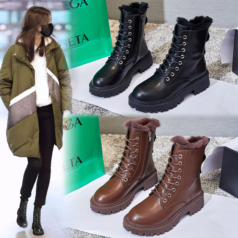 真羊毛马丁靴冬季2021新款短靴加厚英伦风真皮女靴休闲中筒鞋子女