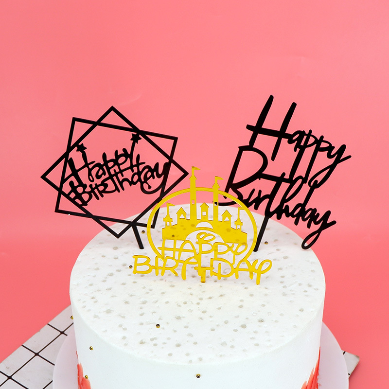 双面镜亚克力插牌 生日蛋糕插牌烘焙装饰摆件创意插旗